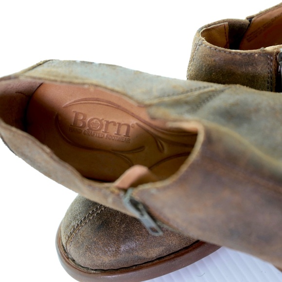 Born Silvie Crusca Brown Wax Suede Leather Slip-On Zip Ankle Booties Womens 8.5 - Picture 6 of 10